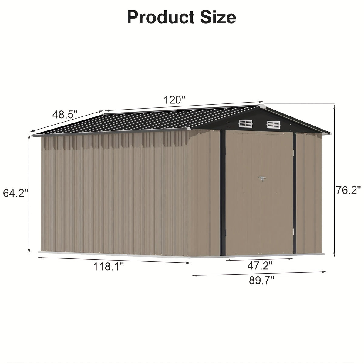 Outdoor Storage Shed by GUNJI, Lockable Steel Tool House in 5 x 2.7 ft or 8 x 10 ft Options
