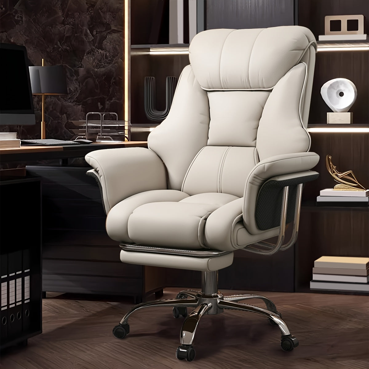 Executive Leather Office Chair, Comfy Desk Chair with Lumbar Support, Adjustable Height And Tilt, Rolling Swivel Chair, an Ergonomic Computer Chair