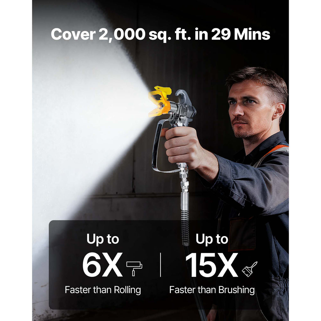 VEVOR Stand Airless Paint Sprayer, 900W, 3300PSI High Pressure Airless Sprayer, Cleaning Brush, Hose, Extension Rod, Nozzles, Electric Spray Paint Machine for Interior or Exterior of House, Fence