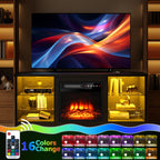 Modern TV Stand with Electric Fireplace - Black Media Console, Adjustable Glass Shelves & Storage Cabinets, Open Shelving, Sturdy Floor-Standing Entertainment Center for Living Room, Compatible with TVs, Gaming consoles, Streaming devices - Easy Assembly