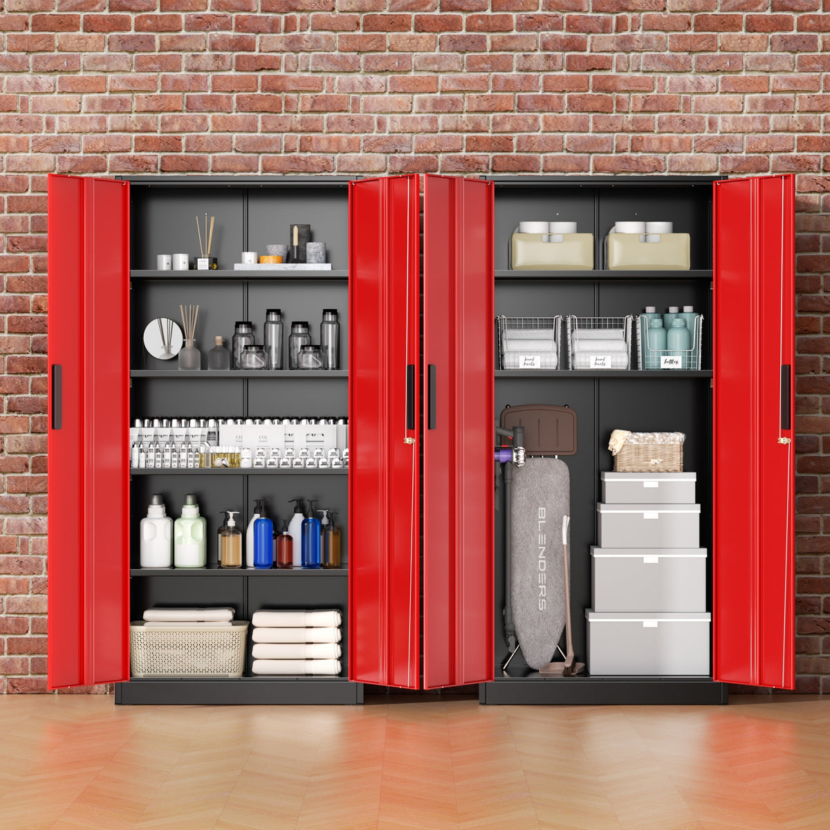 71"H Metal Storage Lockers with Locking Doors And 4 Adjustable Shelves for Hallway, Home Office, Garage, Entrance Hall Storage Cabinet