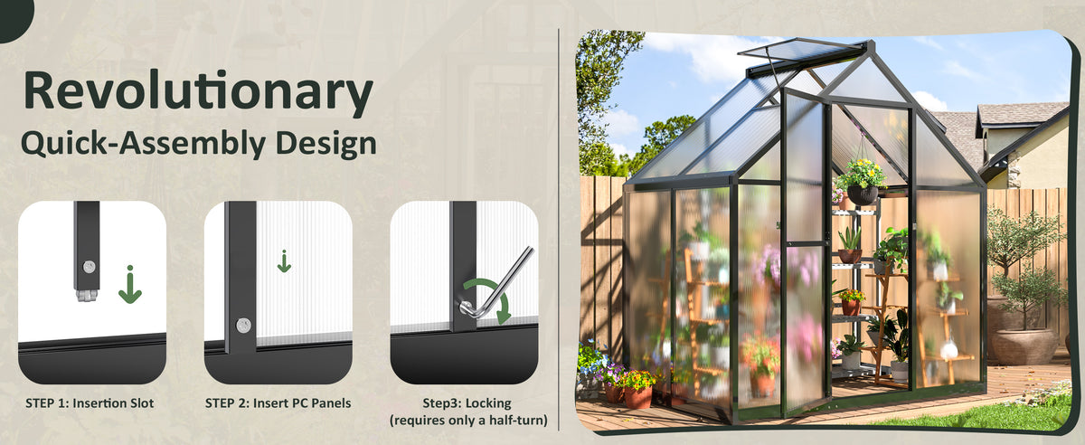 Walk-In Greenhouse for Outdoor Gardening — VIWAT 6 x 11 FT Polycarbonate Design with Adjustable Ventilation