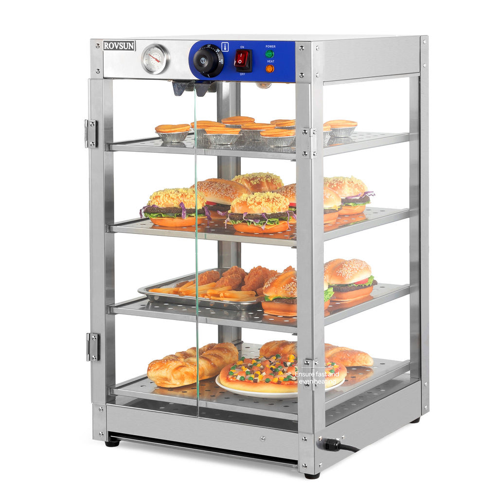 5-Tier Food Warmer Pizza Warmer Countertop, Food Warmer Display Pretzel Warmer with LED Lighting Removable Shelves Glass Door, Pastry Display Case for Buffet Restaurant Cafe, 110V 800W