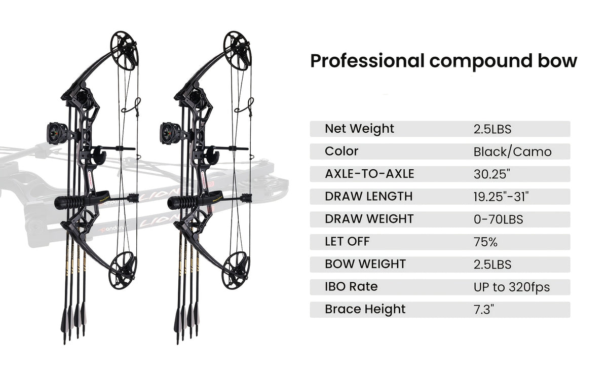 Ready-to-Use Archery Compound Bow Set for Adults and Teens, 25"-31" Draw Length, 0-70 Lbs Adjustable Draw Weight, Up to 320 Fps, Lightweight P3 Design, New 2026 Model