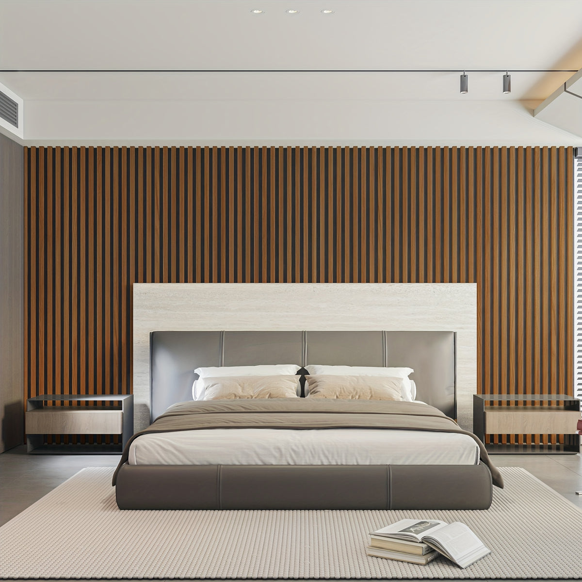 4-Sheet 93" X 12" Textured Wood-Look 3D Wall And Ceiling Tiles Noise Insulating MDF Grille Design, 31 Sq.Ft Coverage with Screws X56