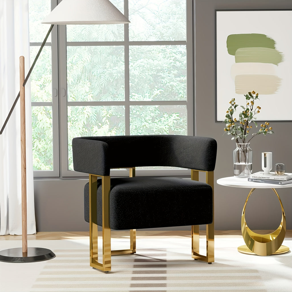 Modern Black Accent Chair with Iron Feet, Bucket Chairs, Arm Chairs for Living Room Bedroom, Suitable for Living Room, Bedroom, Hallway, Office (1, Black)