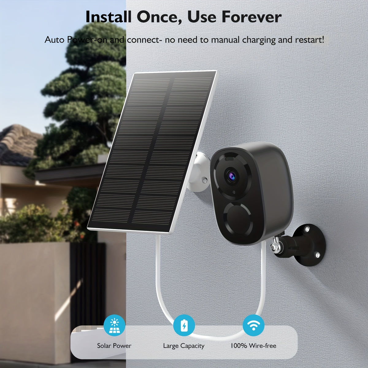 4pcs/6pcs/8pcs Black Solar Powered 4K Wireless Outdoor Security Surveillance Camera, Artificial Intelligence Motion Detection, Two-way Voice Call, Color And Infrared Night Vision,.