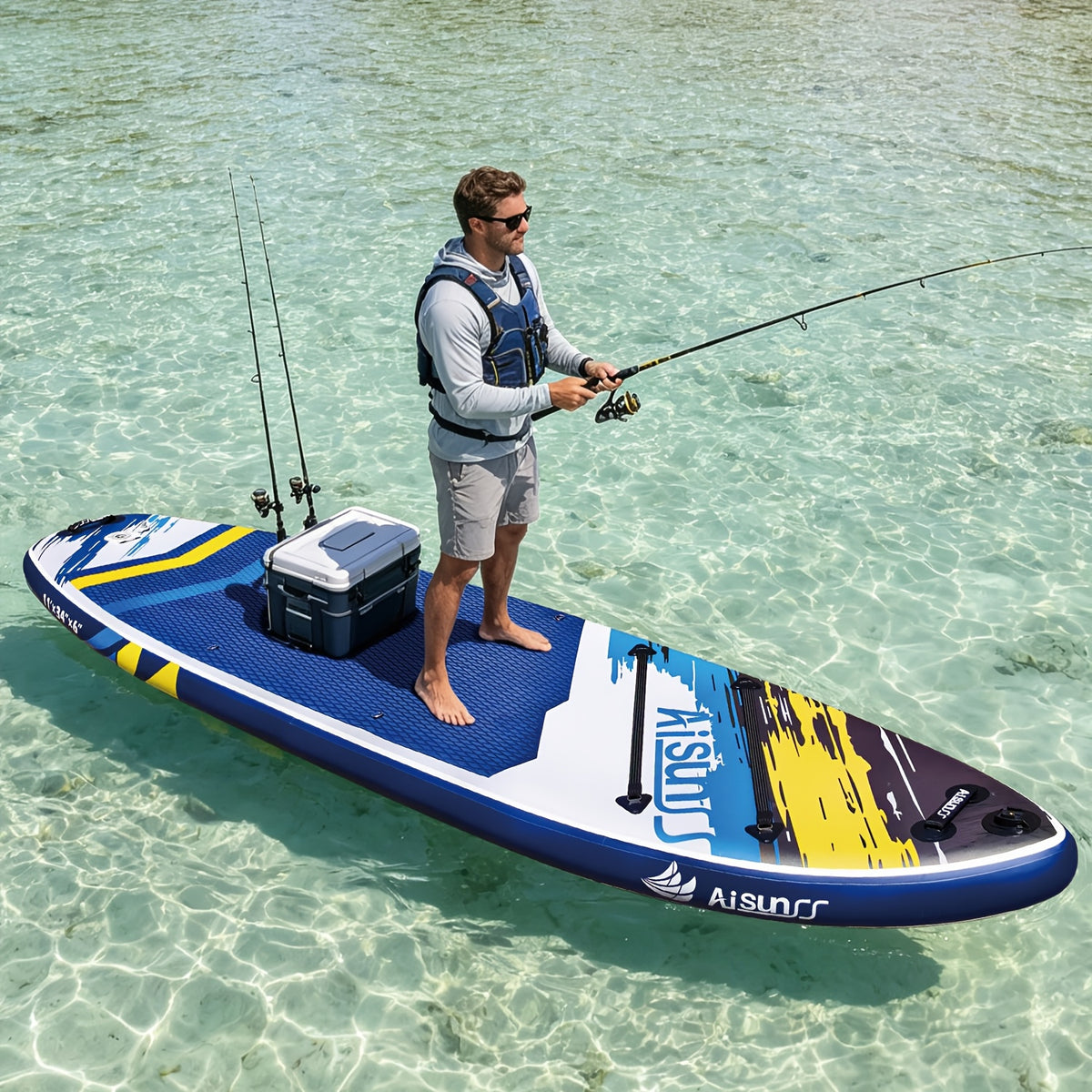11' Inflatable Paddle Board for Adults, 34'' Extra Wide Stand Up Paddle Board with EVA Deck, Double Action Pump & Removable Fin, SUP Board 450Lb Capacity for Surf/Yoga/Family
