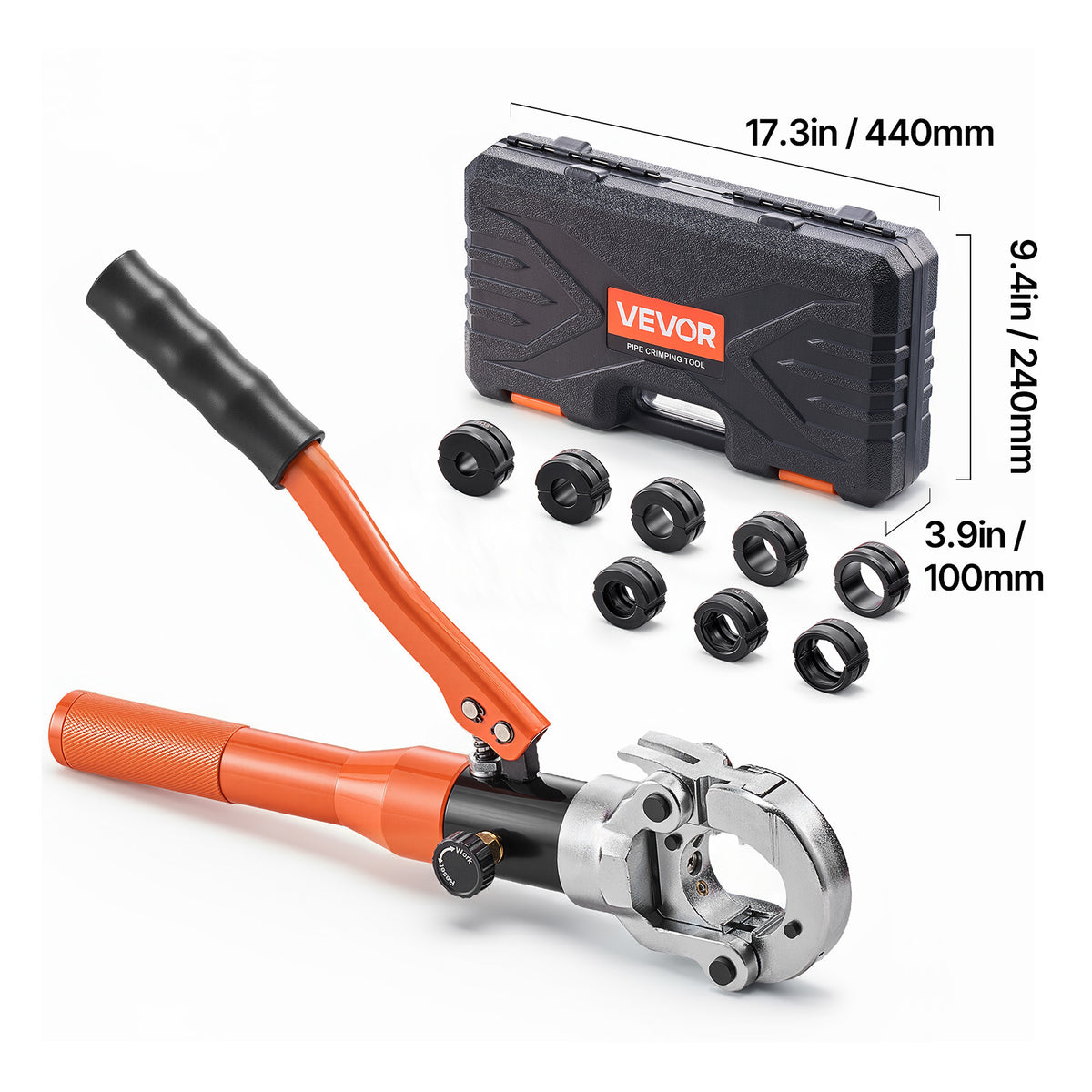 VEVOR Copper Pipe Crimping Tool, Hydraulic Driven Press Tool with 1/2" 3/4" 1" Jaws for VUS Type Copper Tube & 3/8", 1/2", 5/8", 3/4", 1" Jaws for ASTM F1807 PEX Pipe Copper Ring - with Carrying Case
