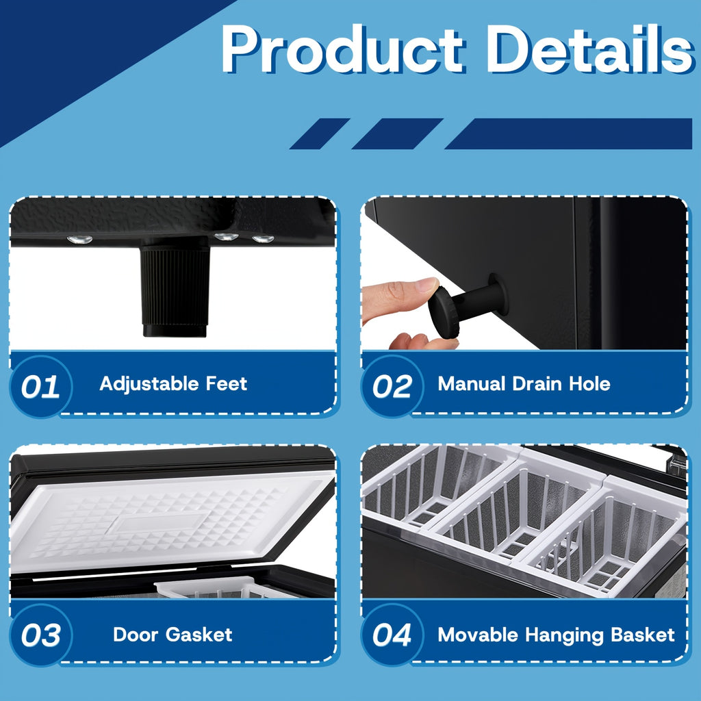 [Large Chest Freezer] Chest Deep Freezer, Large Freestanding Chest Freezer With 7 Level Adjustable Thermostat, Compact Top-Opening Deep Freezer With Removable Storage Baskets, Black