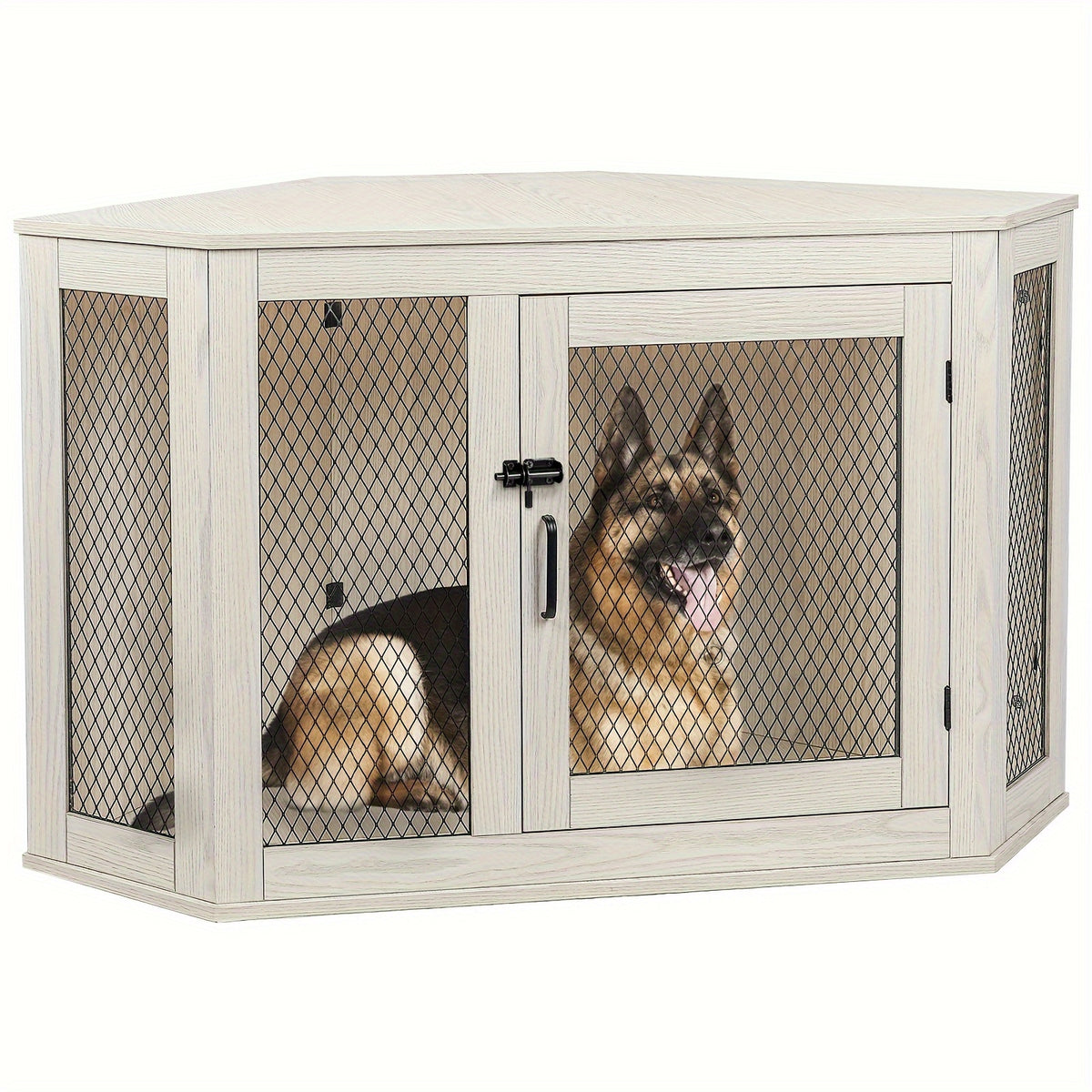 [Wooden Dog Kennel Furniture] Corner Dog Crate Furniture, 44/52Inch Wooden Dog Kennel Furniture with Mesh, Decorative Wood Dog House for Indoor Use, Dog Crate for Small/Medium Dog, Perfect for Limited Room