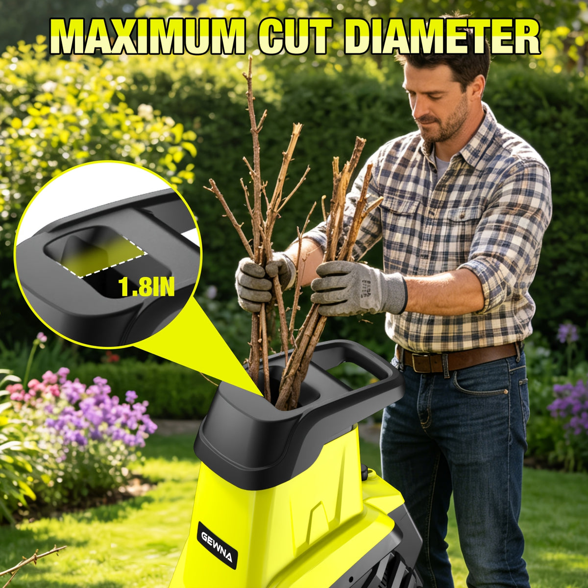 Wood Chipper, 1800W High Power Garden Branch Shredder, 15-Amp Electric Brushless Wood Chipper, Garden Tools With 10 Gallon Collecting Bin, Easy To Clean For Branches, Leaves And Yard Cleanup, Fathers Day Gift