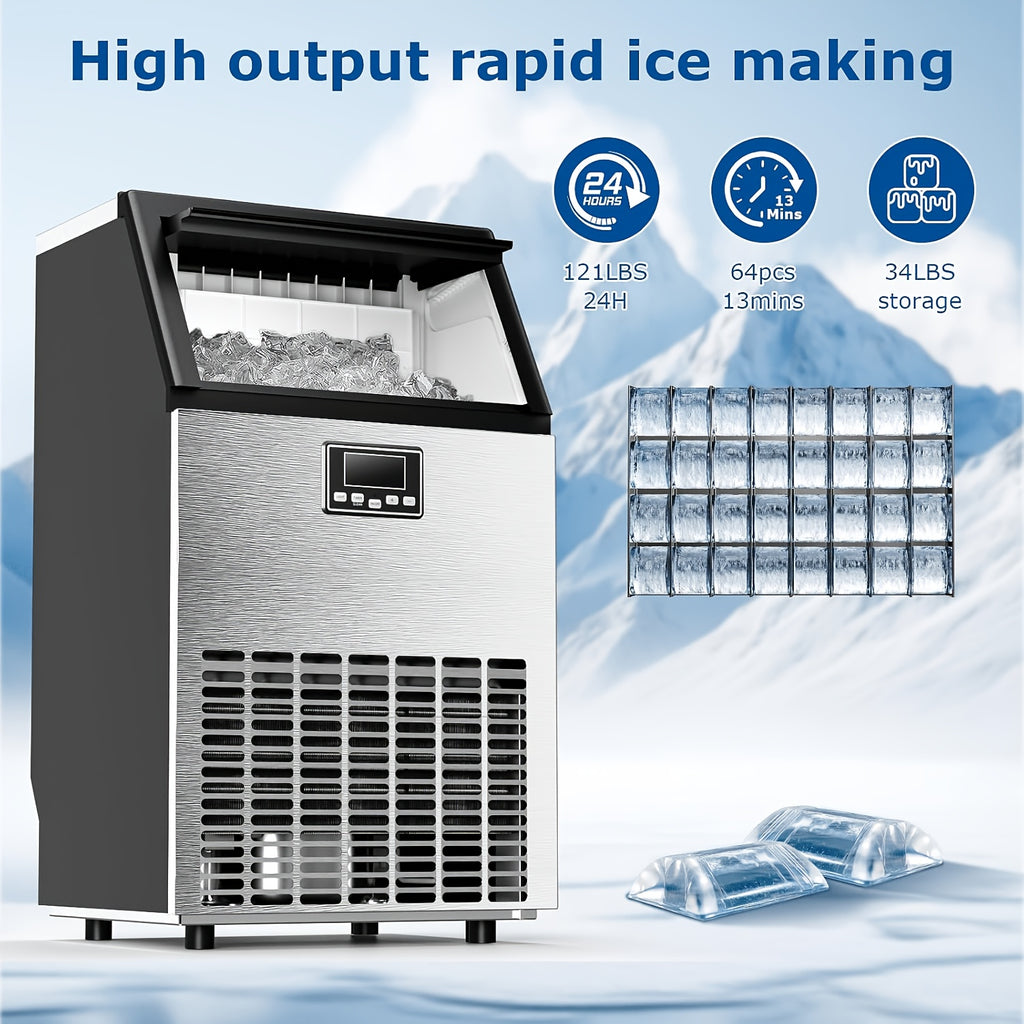 Large Ice Maker, 66Lbs/ 80Lbs/ 100Lbs Commercial Ice Maker, 24 Hour Timer, Self Cleaning Under Ice Machine, Automatic Full Ice Stop, Adjustable Ice Thickness And Ice Making Time, Suitable for Restaurants, Hospitals, Bars, Cafes, Laboratories