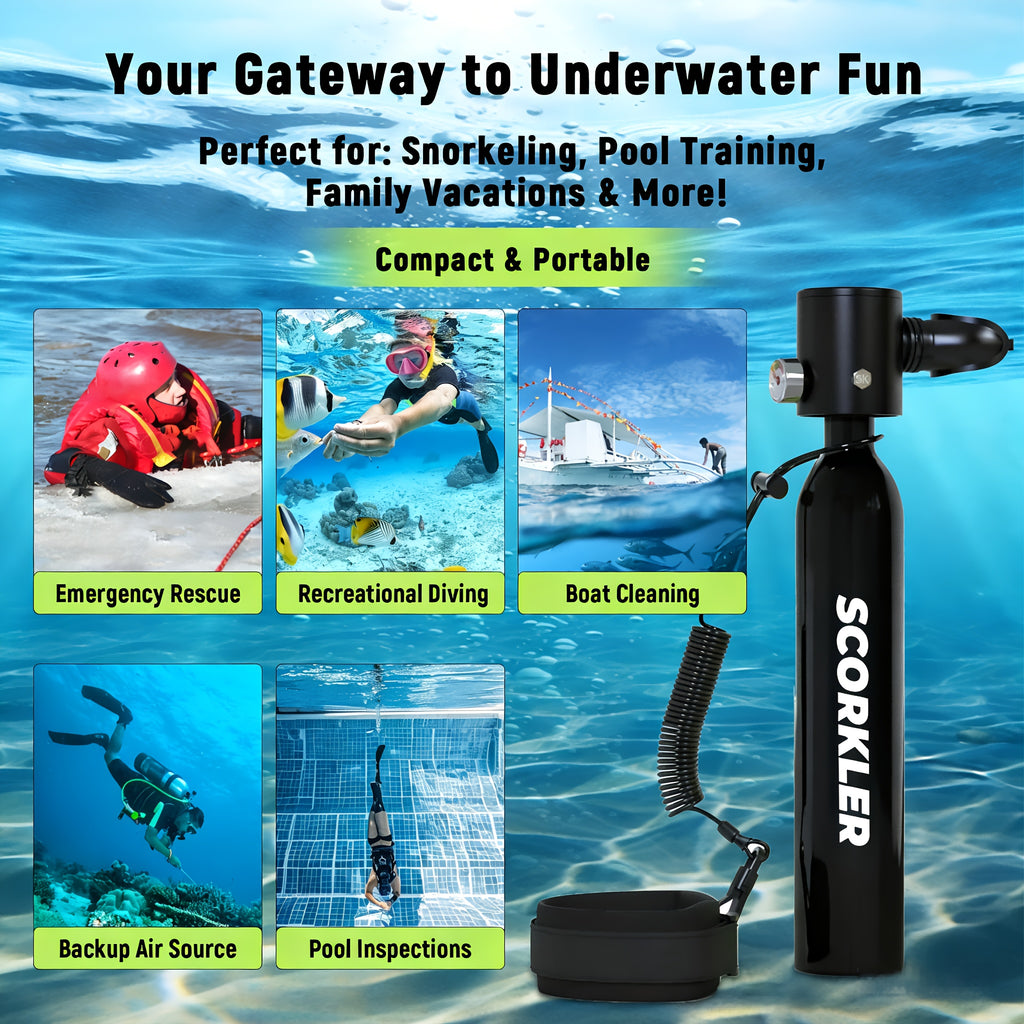 0.5 Liters (3.5Cu Ft) Aluminum Alloy Mini Diving Tank & Snorkel Mask Set | 5-8 Mins Dive Time | for Underwater Recreation | Durable Snorkel Gear | Mask Only for L/XL | No Inflation Tool Included | Easter Gift