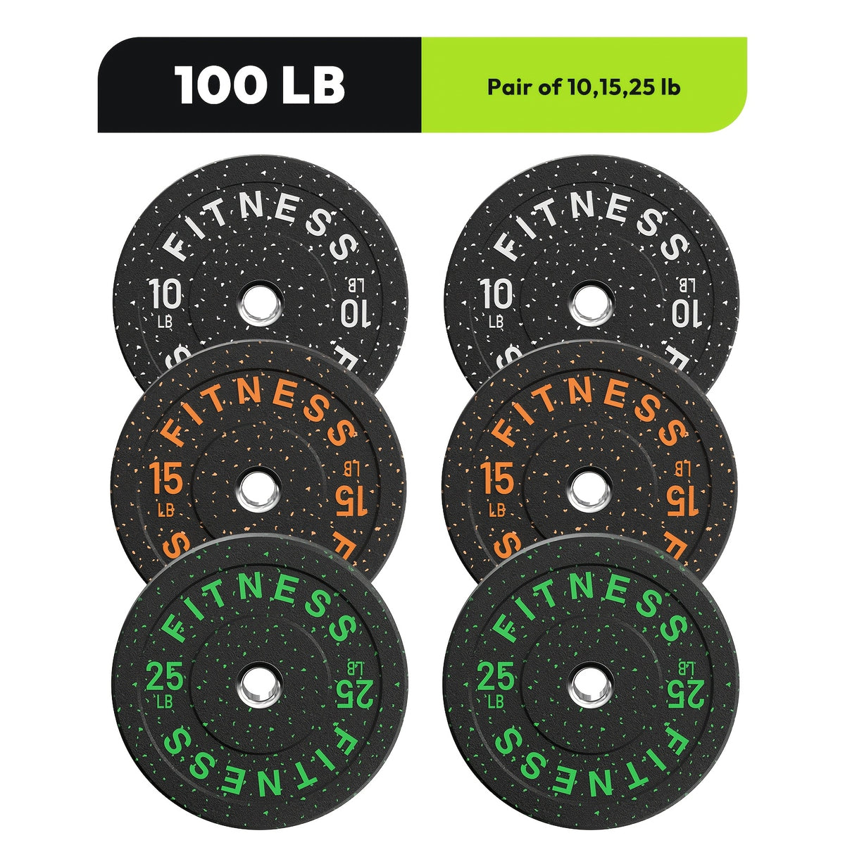 High Bounce Bumper Plate 100 Lb Set, 2 Inch Barbell Weight Plates, Colored Crumb Rubber Weights for Home Gym, Strength Training Plate for Weight Lifting