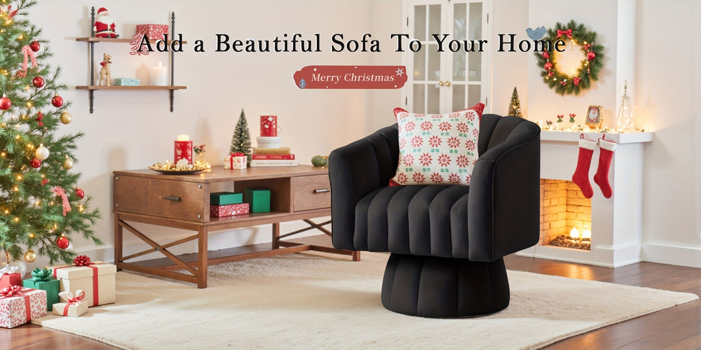 Rotating Decorative Chair, 360° Swivel Barrel Chair, Mid-century Modern Chair, Wide Soft Cushion, Modern Velvet Fabric, Round Armchair, Suitable For Living Room, Lounge, Bedroom, Black, Free Shipping