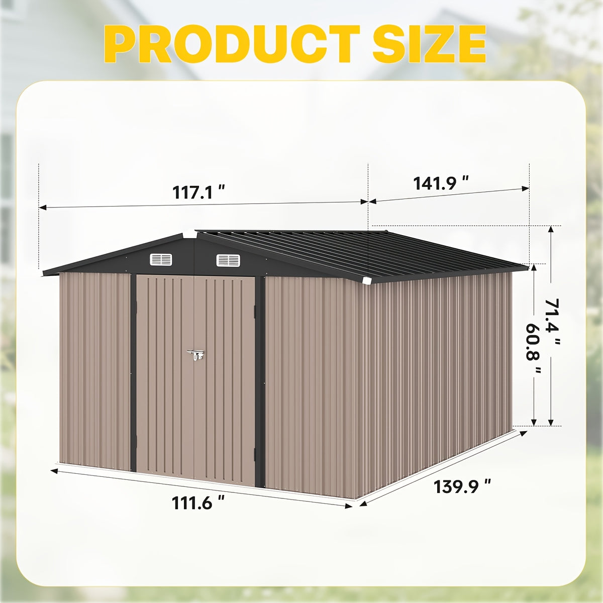 [Multi-Size Outdoor Shed] 6x4/8x6/10x8/10x12ft Multi-Size Outdoor Storage Shed, Standard & Floor-Equipped 2 Options, Gable Roof Ventilated Metal Utility Shed for Backyard Lawn