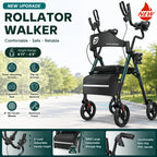 Maidesite Upright Walker, Stand Up Rollator Walker with Padded Seat And Backrest, Walkers for Seniors, Foldable Walker with Seat, Compact Folding, Fully Adjustment Frame for Seniors, 8" Big Wheels for All Terrain, Ergonomic Seat And Backrest, NEW