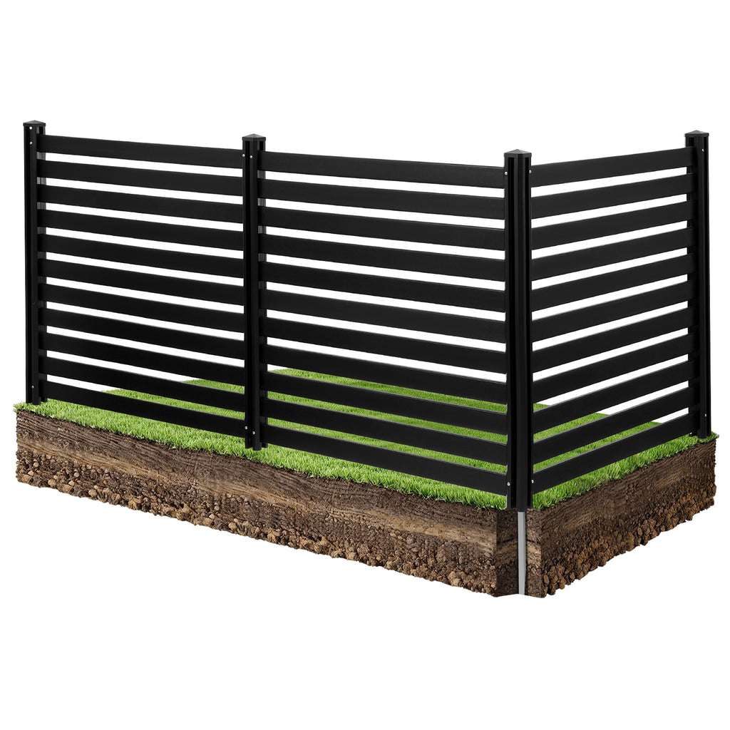 VEVOR 3 Panels Outdoor Privacy Screen, 50 x 48 in Air Conditioner Fence with 27.6 in Ground Stakes, Pool Equipment Enclosure, Vinyl Privacy Fence, Ideal for Trash Can and A/C Units, Black