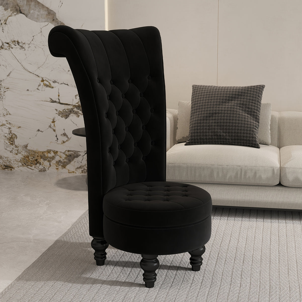 Royal High Back Chair, Velvet Armless Accent Chair with Button-Tufted & Rubberwood Legs, Regal Elegance Throne Chair for Living Room, Dressing Room, Bedroom