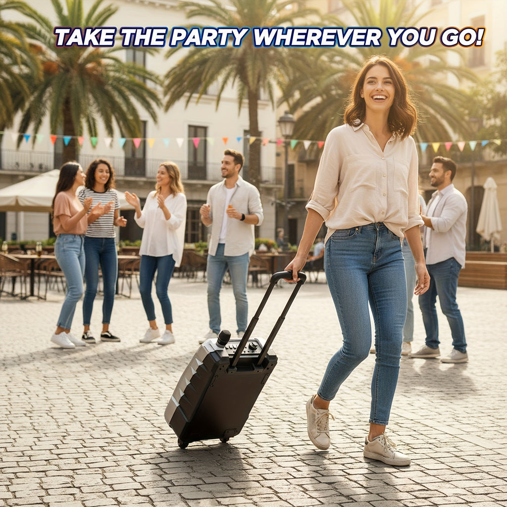 [Portable Party Speaker] Black/Silvery 3000W Karaoke Machine, 8'' Woofer Large Wireless Karaoke Speaker, Portable Party Speaker With Wireless Mics & Bass/Treble/Echo Adjustment, TWS/USB/TF/SD/FM/DJ, 5400Mah Large Capacity Battery