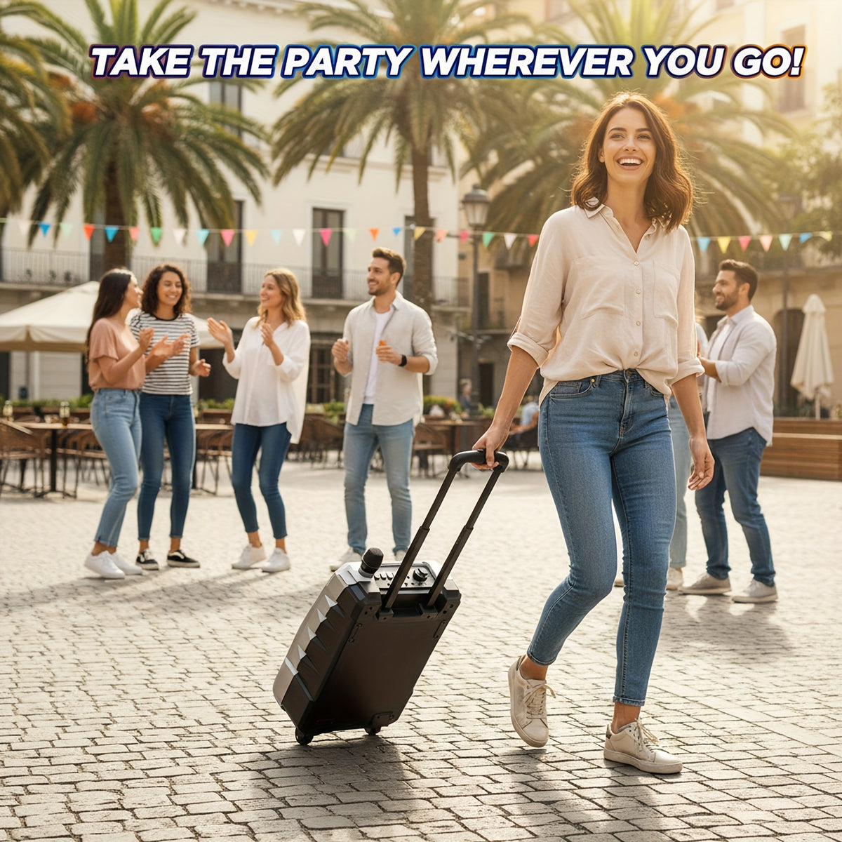 [Portable Party Speaker] Black/Silvery 3000W Karaoke Machine, 8'' Woofer Large Wireless Karaoke Speaker, Portable Party Speaker With Wireless Mics & Bass/Treble/Echo Adjustment, TWS/USB/TF/SD/FM/DJ, 5400Mah Large Capacity Battery