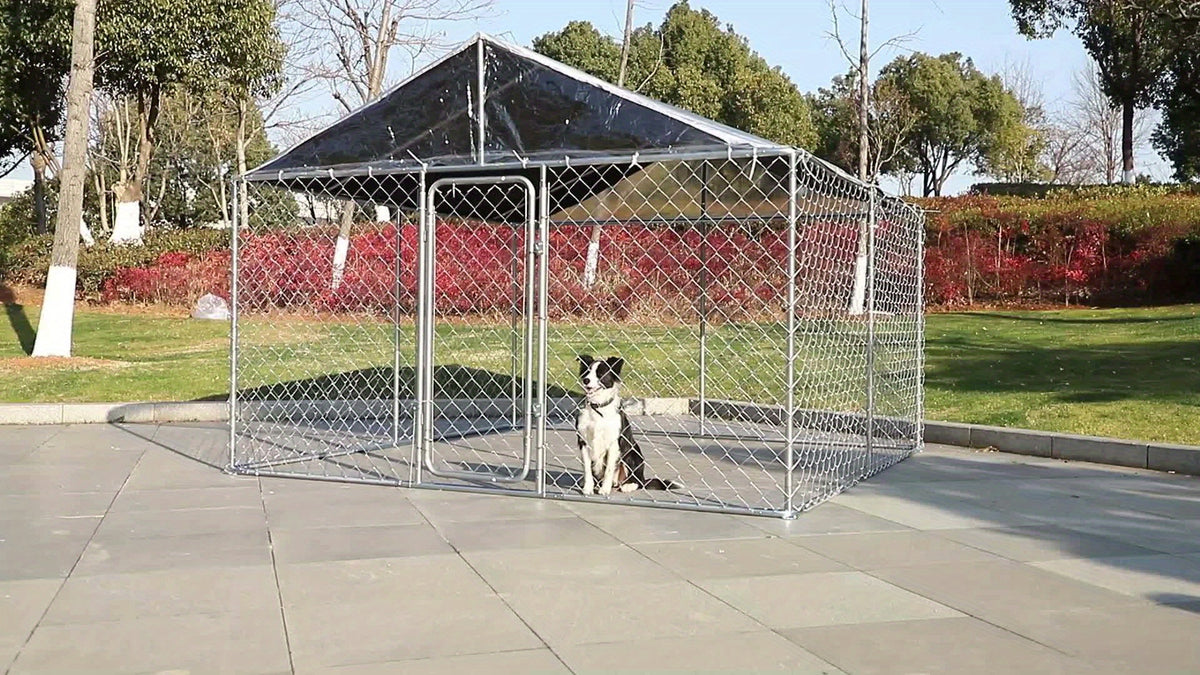 [Heavy Duty Dog Kennel] Dog Kennel Outdoor Large Dog House Outside With Canopy, Heavy Duty Dog Playpen Galvanized Anti-Rust Dog Cage For Farm Backyard Garden (118'' L X 118'' W X 83'' H)