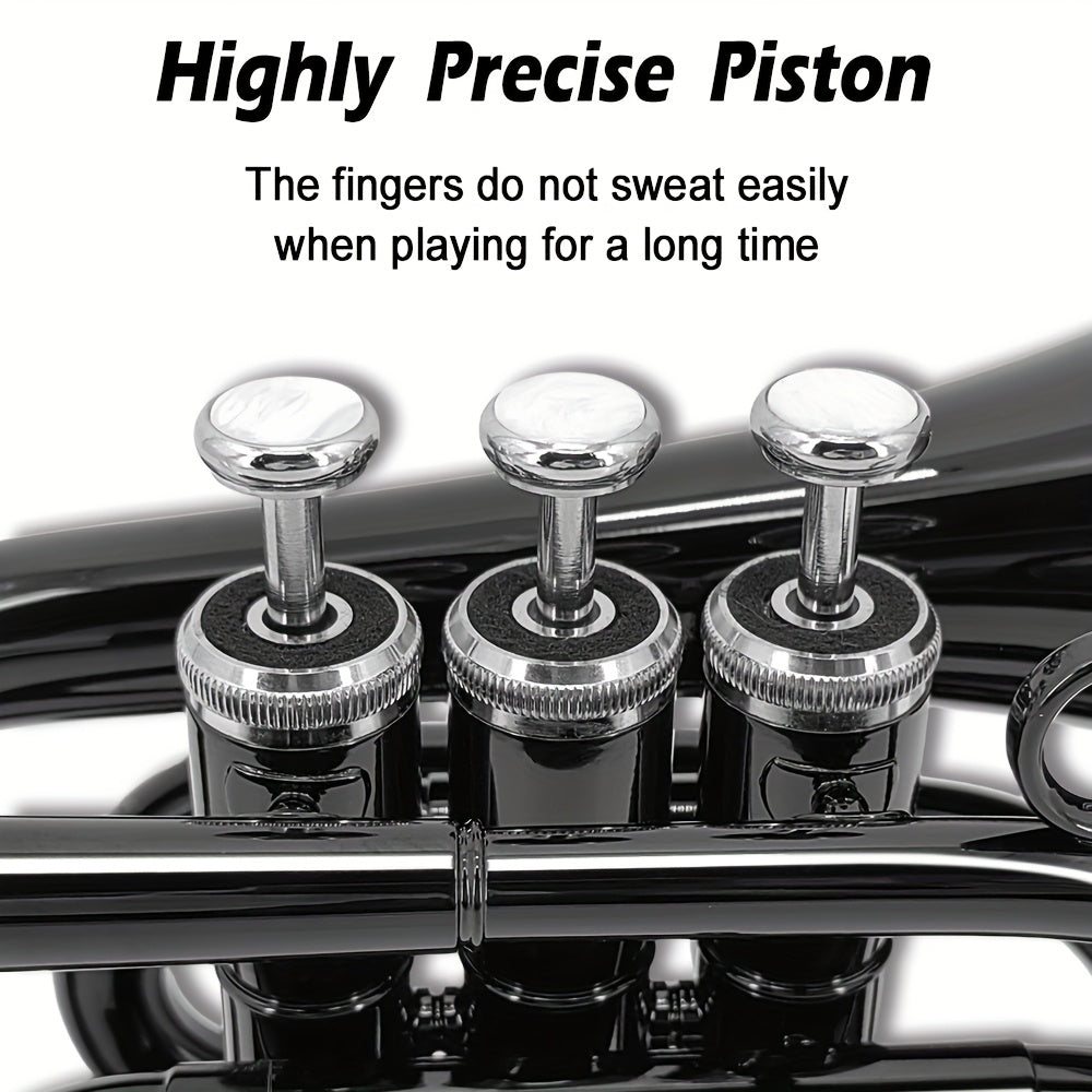 WUQIMUSC Bb Pocket Trumpet Nickel Plated, Brass Beginner Trumpet with 7C Mouthpiece, Case, Cleaning Kit & Gloves Musical Instruments Gift
