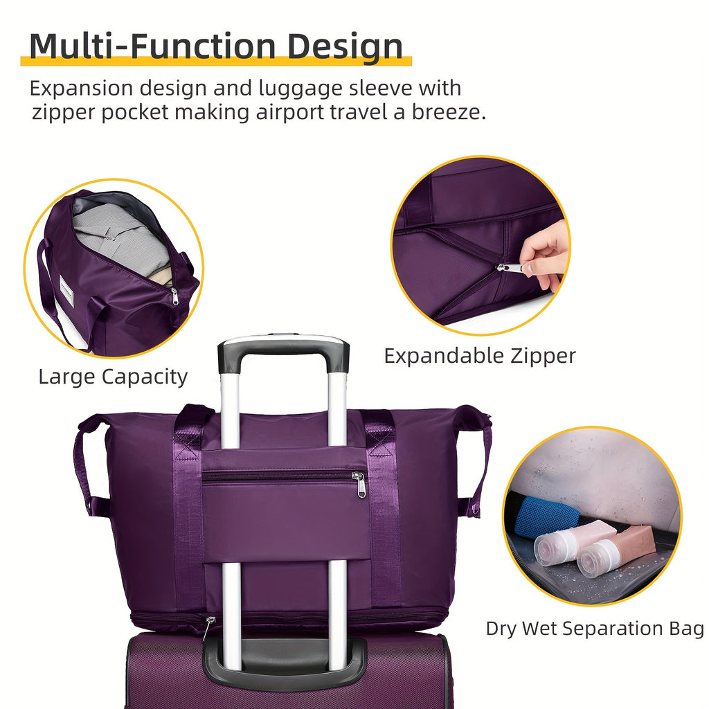 5pcs Soft Luggage Collection Including a Duffel, a 20-Inch Carry-On, And 24 & 28-Inch Expandable Rolling Suitcases, Featuring Rotating Wheels, Lightweight Design, Tsa-Approved Lock, in Purple Color