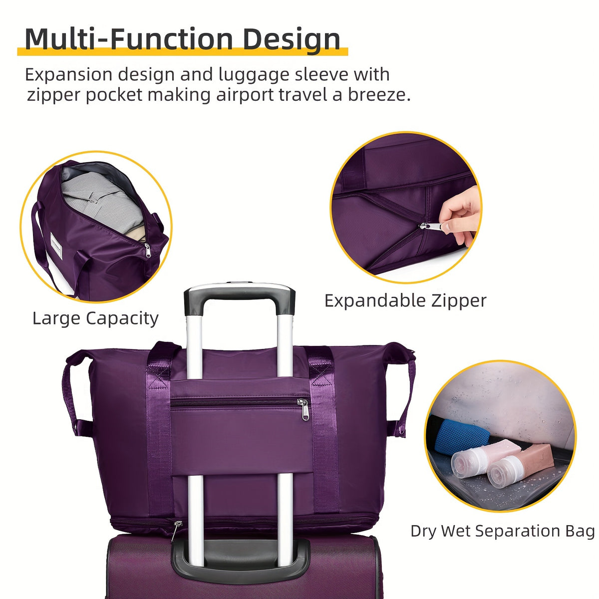 5pcs Soft Luggage Collection Including a Duffel, a 20-Inch Carry-On, And 24 & 28-Inch Expandable Rolling Suitcases, Featuring Rotating Wheels, Lightweight Design, Tsa-Approved Lock, in Purple Color