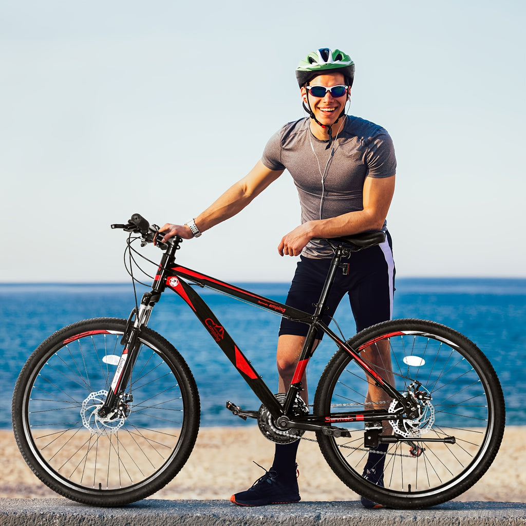 26-Inch 21-Speed Red & Black Mountain Bike - Double-Disc Brakes, Shock-Absorbing Fork - Ideal for Off-Road Adventures