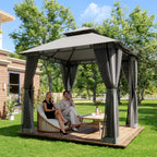 8'x8'Heavy-Duty Aluminium Alloy Outdoor Gazebo With Double Roof Canopy - All-Weather Pergola Mosquito Netting, Suitable For Terraces, Backyards, Or Gardens (grey)