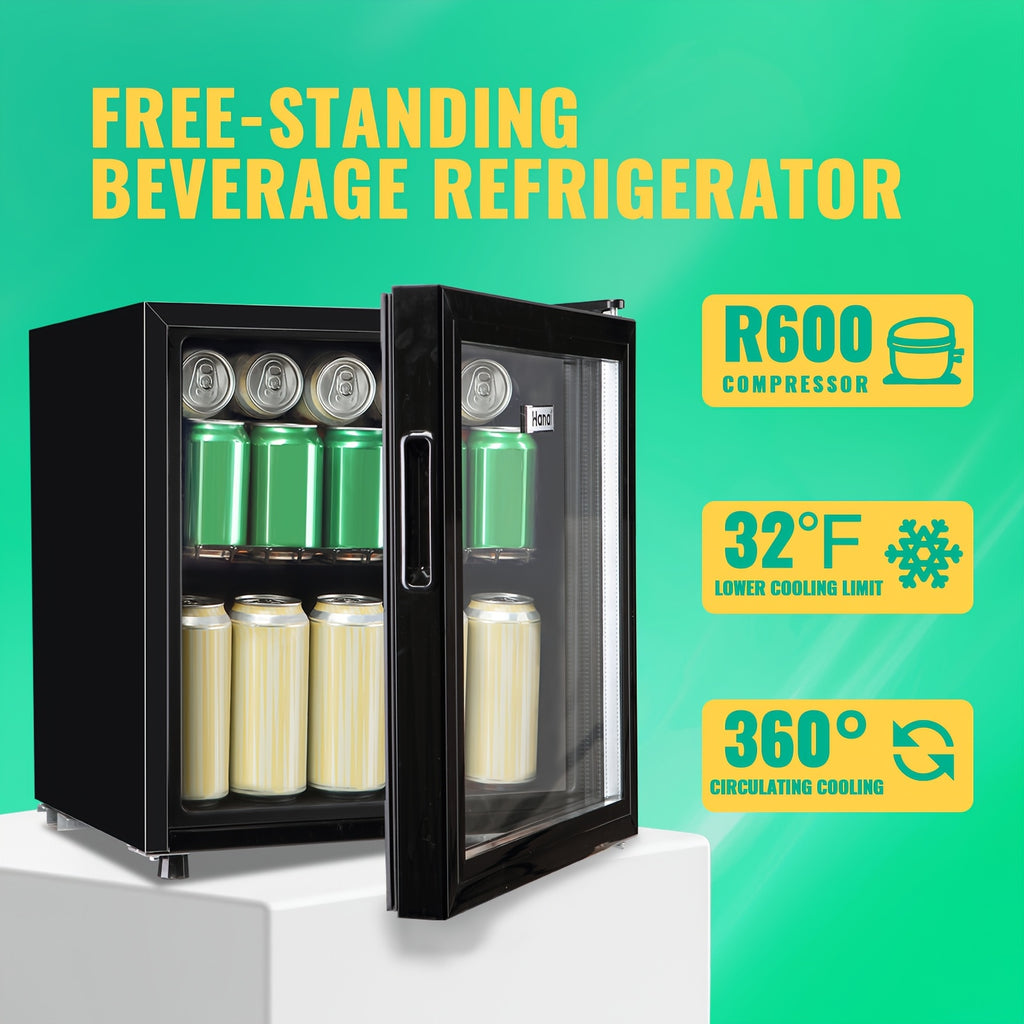 Beverage Refrigerator Cooler 3.5 Cu.Ft/1.7 Cu.Ft, 125/60 Can Mini Small Fridge with Glass Door LED Light And Adjustable Shelves, Perfect for Home Bar Office, Black