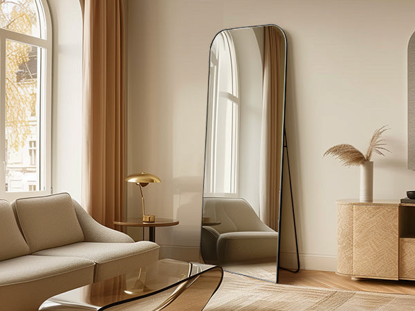 30 X 71 Inch Full Length Mirror, Golden Wall Full Body Mirror Full Length with Stand, Rounded Top Floor Mirror with Aluminum Alloy Frame for Bedroom Living Room
