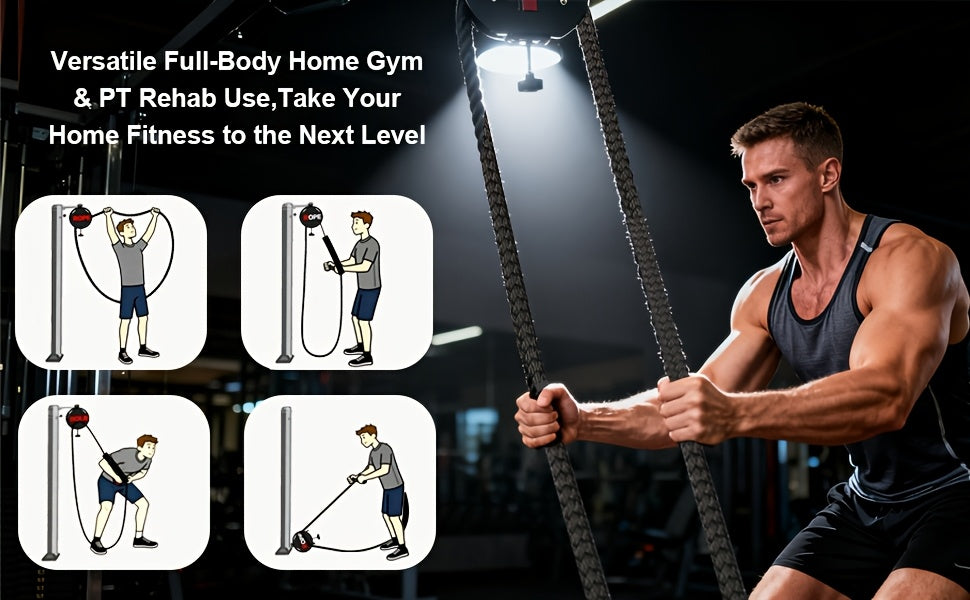 Endless Rope Trainer, Portable Cable Pulley System, Pulley Cable Machine System with Adjustable Resistance, Home Gym Equipment for Grip, Arms, Back, Body Coordination Exercises