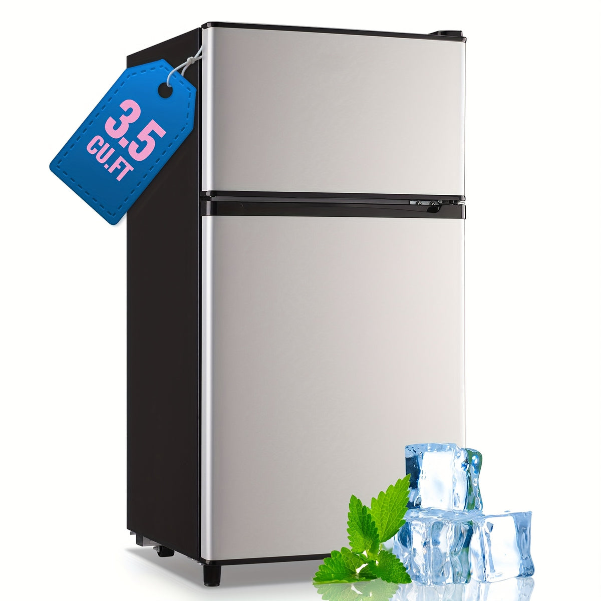 WANAI Double Door Small Refrigerator with Freezer-On-Top, 3.5 Cubic Feet Mini Fridge with 7-Level Adjustable Thermostat for Office, Dorm, Bedroom, Home And Apartment