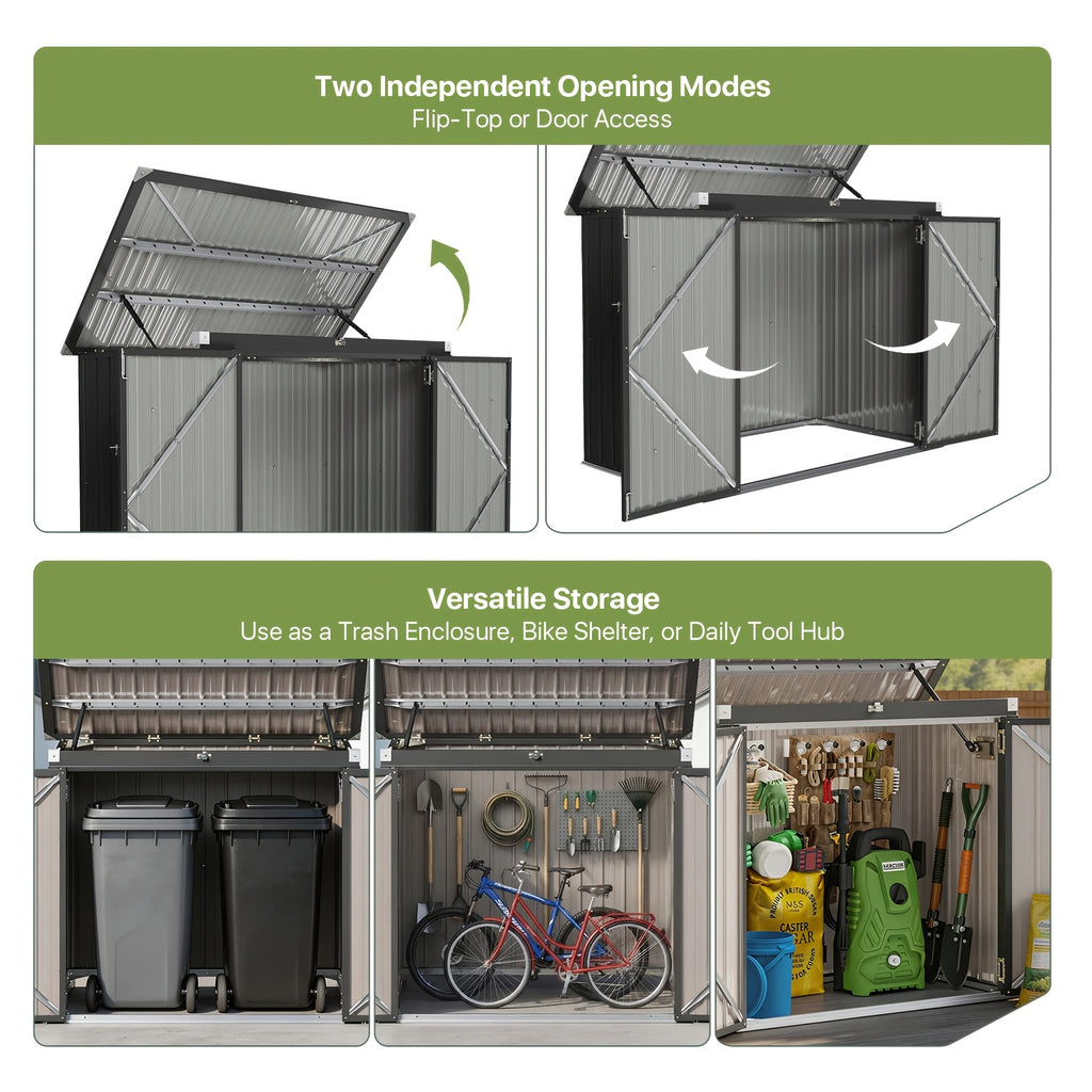 UFFIGAMA Lockable Outdoor Trash Can Storage Shed - 4.93 X 2.6ft Metal Garbage Bin Enclosure with Chain Lid, Waterproof & Weather-Resistant, Ideal for Trash Cans, Lawn Mower, And Garden Tools, Perfect for Backyard & Patio
