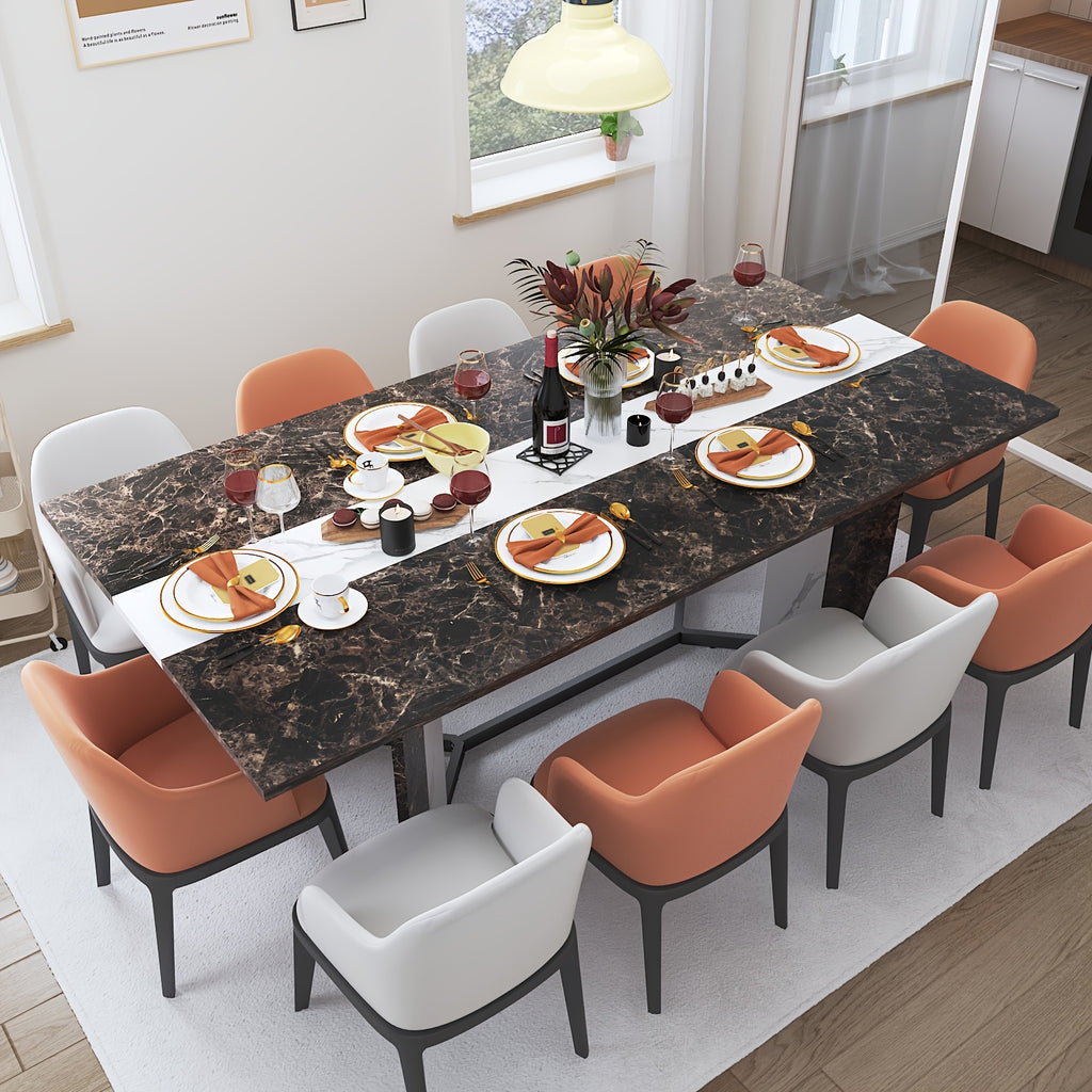 71" Rectangle Modern Dining Table For Office Kitchen Living Room, 6ft Luxurious Family Dinner Table For 4 5 6 7 People W/35 Marble-Color Wood Watrproof Tabletop, Adjustable Leg