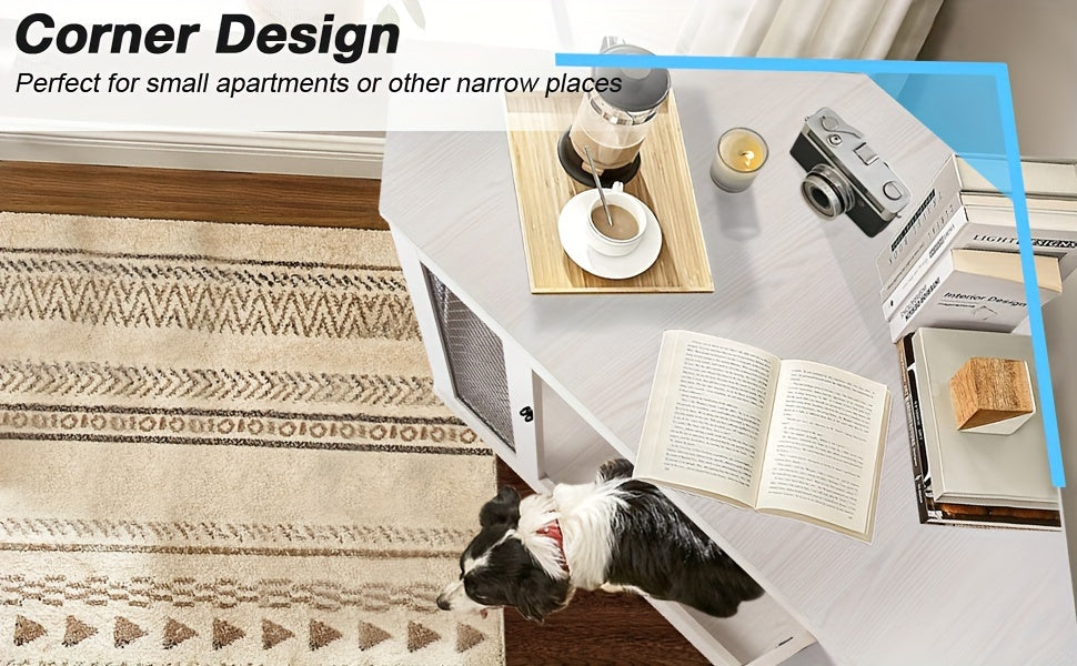 [Wooden Dog Kennel Furniture] Corner Dog Crate Furniture, 44/52Inch Wooden Dog Kennel Furniture with Mesh, Decorative Wood Dog House for Indoor Use, Dog Crate for Small/Medium Dog, Perfect for Limited Room