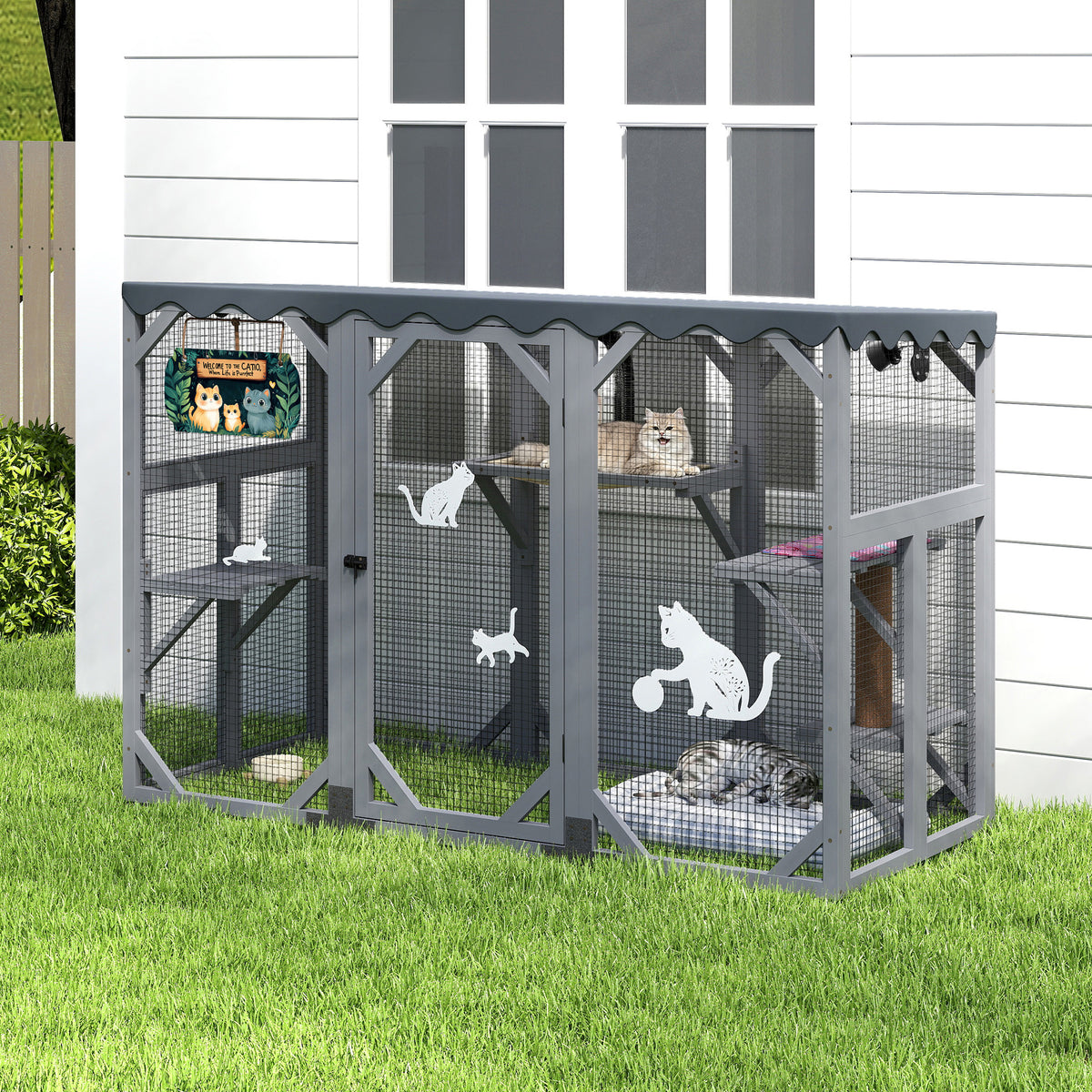 Outdoor Cat Catio Enclosure, Cat Playpen Cage with Jumping Platforms