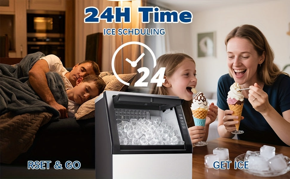 110 Lbs/24H Commercial Ice Maker, 36 Cubes/11mins, 13 Lbs Ice Storage Capacity, Counter Ice Maker Self Cleaning, 24 Hour Timer Stainless Steel Freestanding Ice Maker Machine