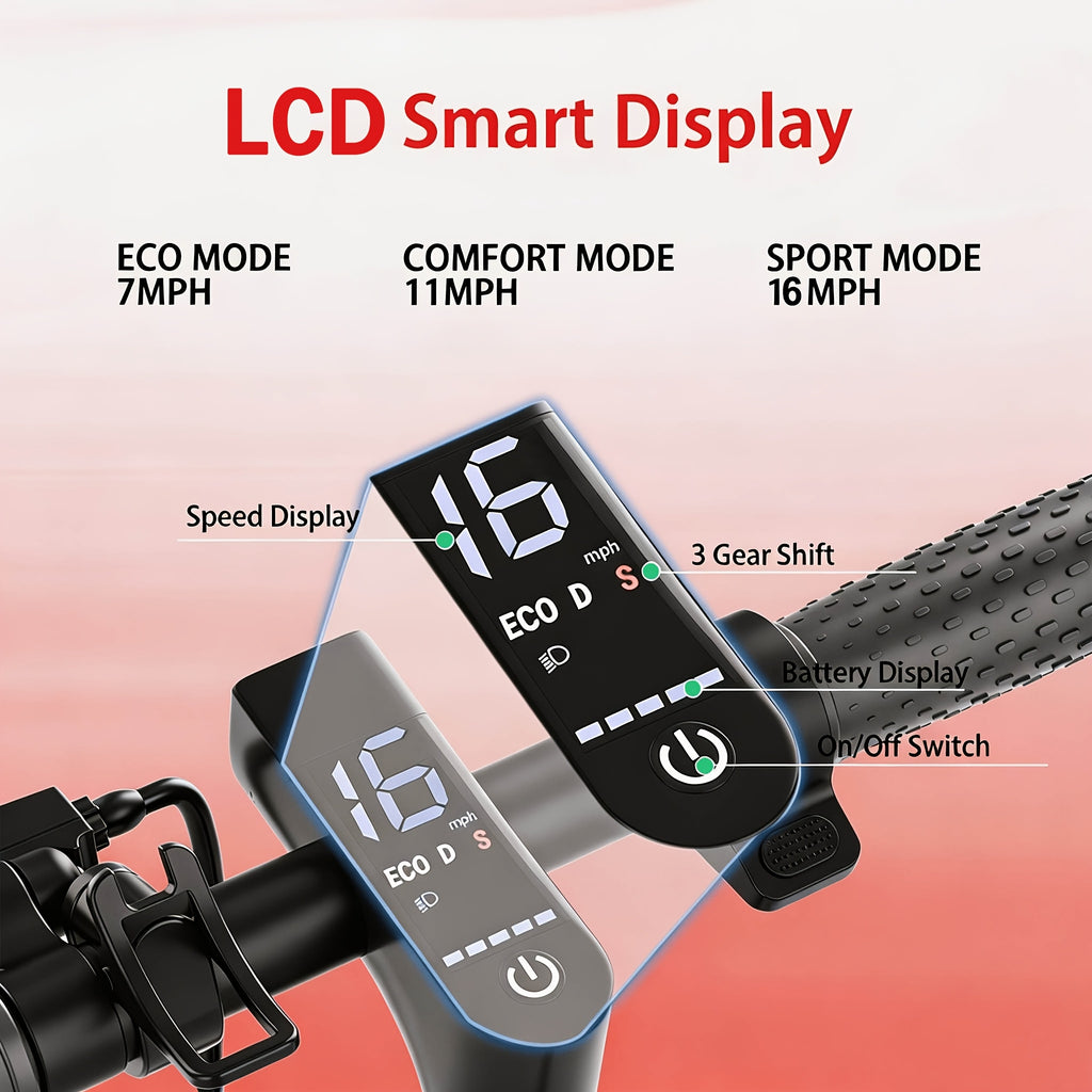 Smart APP Controlled Adult Foldable E-Scooter, 350W Motor, Long Range, 8.5" Anti-Slip Solid Tires, Clear LCD Dashboard, 3 Speed Settings, Dual Brakes, LED Front & Rear Lights, Built-in Bell, Durable Aluminum Alloy Frame, 265 LBS Weight Capacity