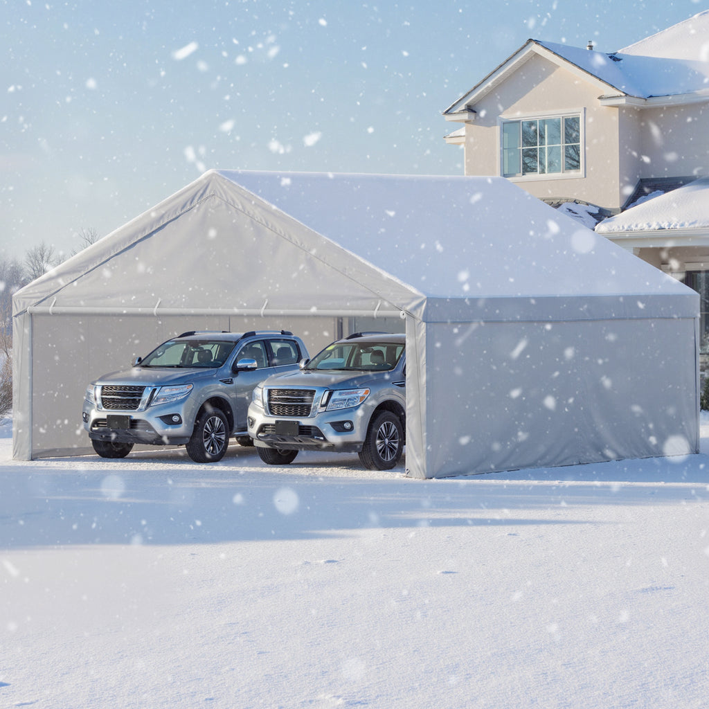VEVOR Carport Replacement Canopy, 10 x 20 ft / 12 x 20 ft / 13 x 20 ft / 20 x 20 ft Potable Garage Tent Top Tarp with Sidewalls, UV-Resistant & Waterproof, Heavy Duty Car Shelter Tarp with Ball Buggees, Beige / Grey, Frame Not Included