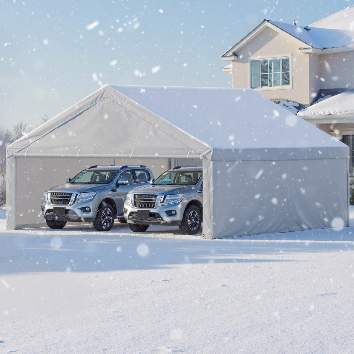 VEVOR Carport Replacement Canopy, 10 x 20 ft / 12 x 20 ft / 13 x 20 ft / 20 x 20 ft Potable Garage Tent Top Tarp with Sidewalls, UV-Resistant & Waterproof, Heavy Duty Car Shelter Tarp with Ball Buggees, Beige / Grey, Frame Not Included