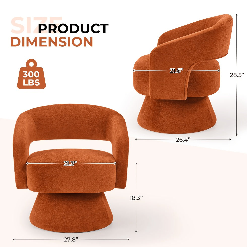360 Degree Swivel Barrel Chair Modern Velvet Accent Chair Comfy Round Armchair Swivel Accent Chair for Living Room Orange