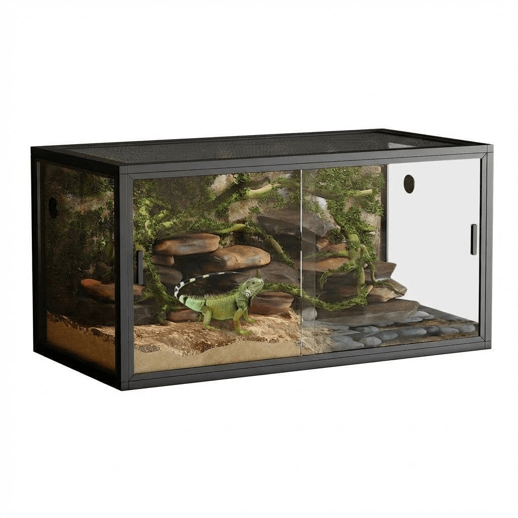 2026 Small Animal Cages, 120 Gallon Black Reptile Enclosure Habitat, 4x2x2ft Front Opening Glass Tank with Heavy Duty Screen Ventilation, Ideal for Bearded Dragons, Snakes, and Lizardsfor Dogs, Cats, Chicken, Ducks, Rabitts and Other Small Animals