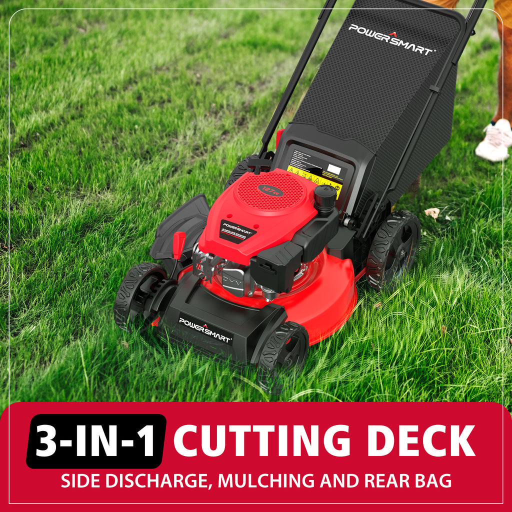 144cc Gas Push Lawn Mower 18-Inch, 3-in-1 Walk-Behind（Push） Gas Powered Mower with 6-Position Height Adjustment, Efficient 4-Stroke Engine Yard Trimmer with Grass Bag