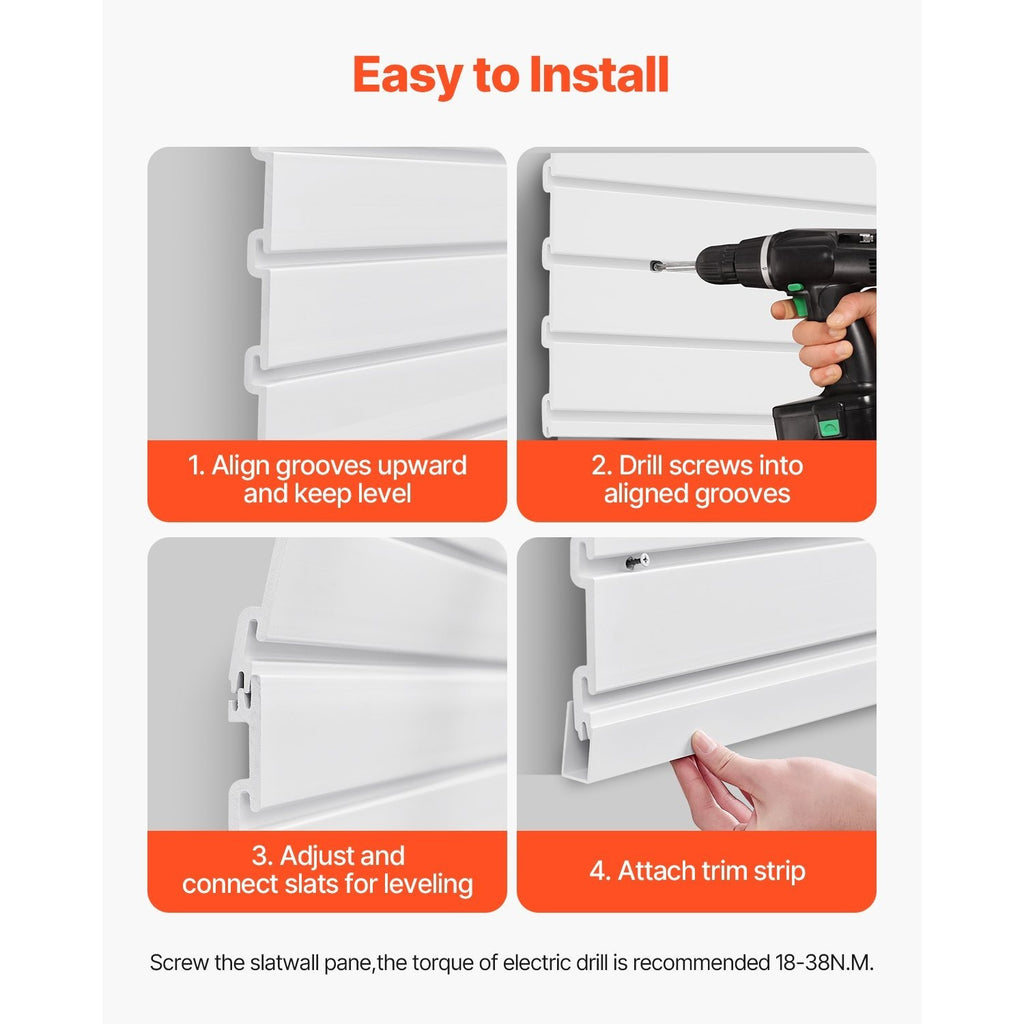 VEVOR 2 x 4 ft / 4 x 4 ft / 8 x 4 ft Slat Wall Paneling PVC White Garage Slatwall with Modular Design White/Grey/Black
