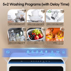 Countertop Dishwasher with 5+2 Programs, Air-Dry, Timer Function, Baby Care, 360° Dual Spray, 167℉ High-Temperature, No Plumbing Required, Portable Dishwasher with 1.32gal Built-in Water Tank, Mini Dishwasher for Home, Apartments, RVs