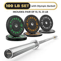 Rubber Bumper Plates with 7ft Barbell, 70LB to 410LB Heavy Duty Weight Plates + 2-Inch Barbell Combo, Bumper Plates with Steel Hub, Home Gym Strength Training for Deadlift Squat Bench Press, 1 Barbell Per Set